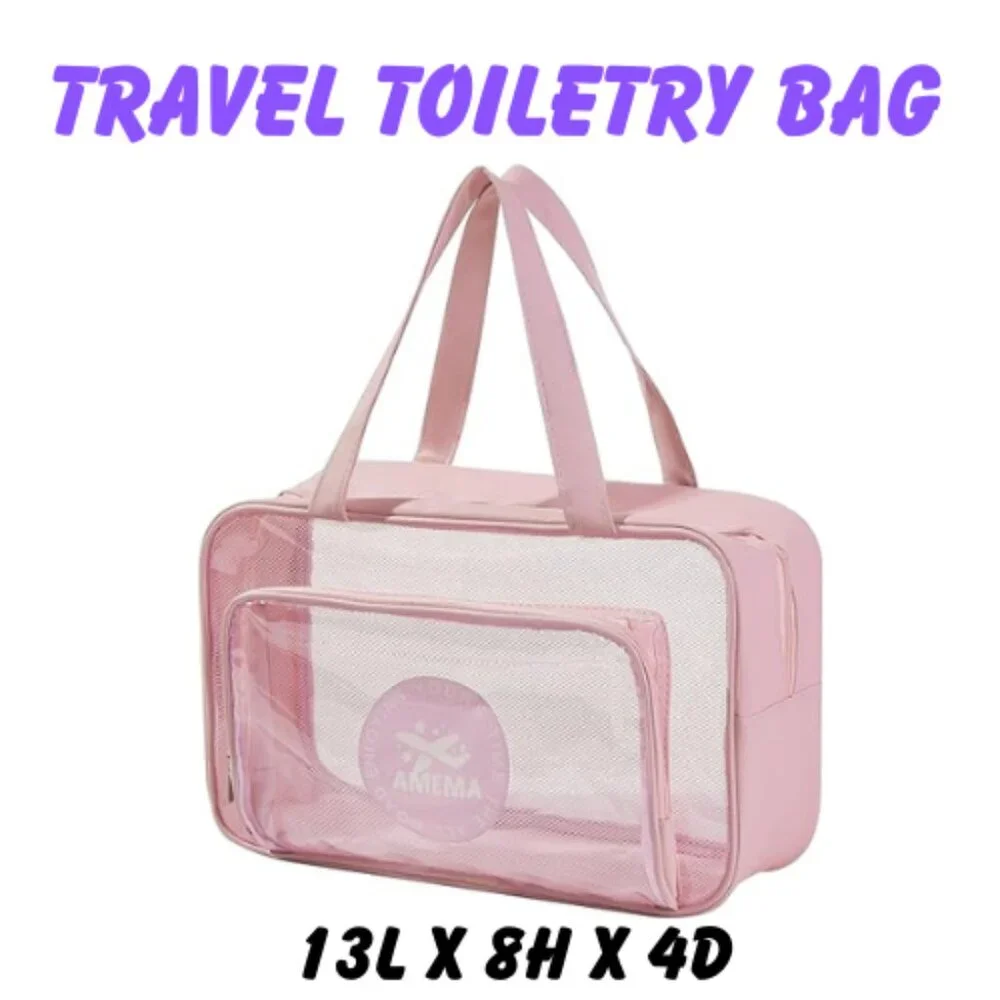 Large Clear Travel Toiletry Bag Waterproof Cosmetic Beach Handbag Pink